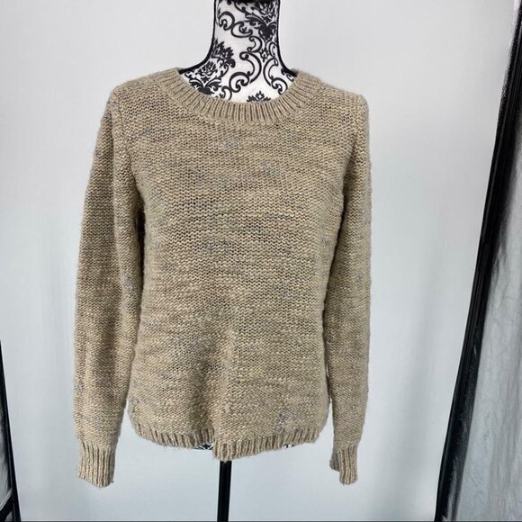 BananaRepublic metallic tulip italian wool sweater open back metallic tan sz M - Picture 5 of 10